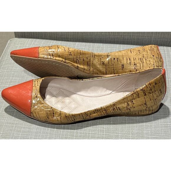 Vince Camuto Tashara Natural Coral Cork Patent Flats Shoes Size 6 EUC Mauve Trim - Picture 3 of 8